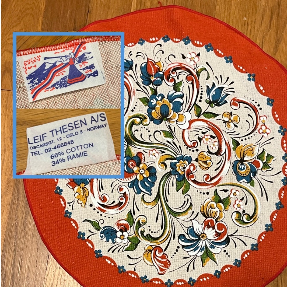 Norwegian Nordic heavy linen Floral Pattern Round Placemat